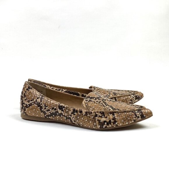 Steve Madden Feather-S Tan Snake & Studded Pointed Toe Loafer, 7 & 8.5 - Picture 2 of 9